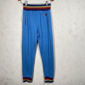 Aviator Nation Women's XS Extra Small Ribbed Waist Blue Rainbow Sweatpants